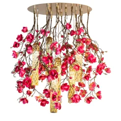 Lampadario rotondo grande Flower Power Magnolia rosa e oro