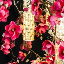 Lampadario rotondo grande Flower Power Magnolia rosa e oro