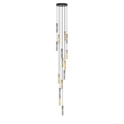 Lampadario Ruzzini a cascata a 15 luci in vetro di Murano color grigio e fumè