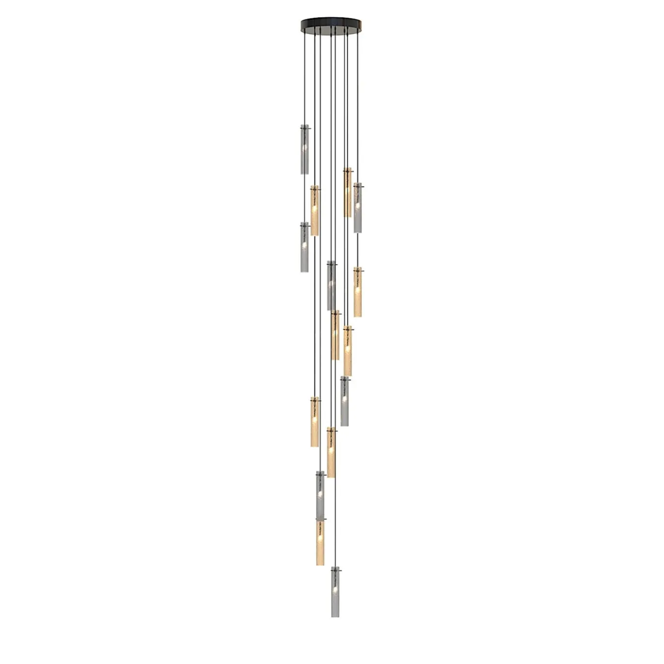 Lampadario Ruzzini a cascata a 15 luci in vetro di Murano color grigio e fumè