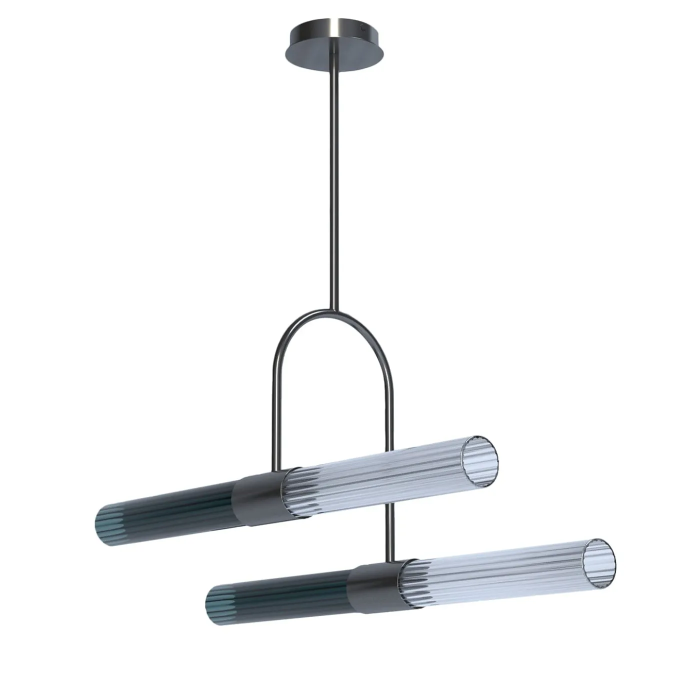 Lampadario Sb�rlusc Asymmetric in vetro Indigo Fum� e ottone gunmetal di Isacco Brioschi