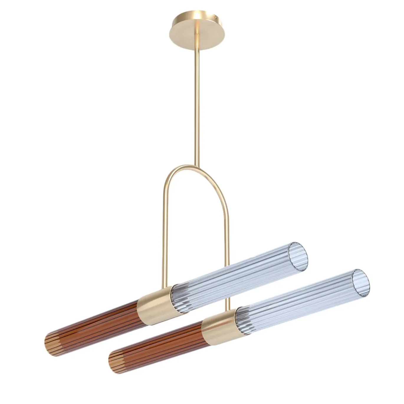 Lampadario Sb�rlusc in vetro ambra e ottone champagne di Isacco Brioschi