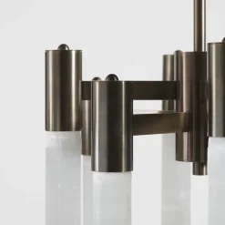 Lampadario Selene in bronzo spazzolato e selenite