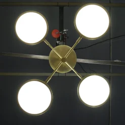 Lampadario Sistema a 4 bracci in ottone e vetro