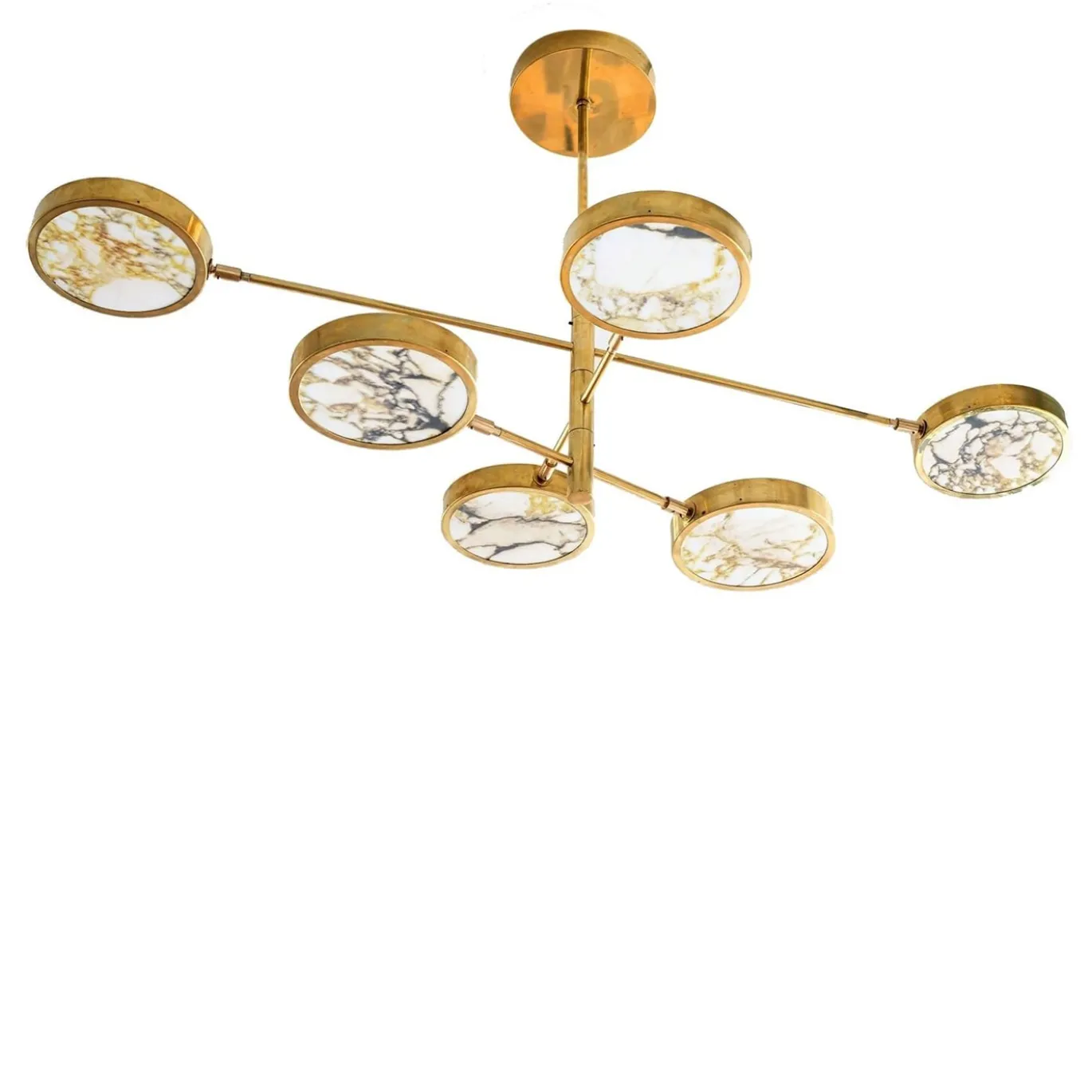 Lampadario Sistema Solare a 6 luci in Ottone e Marmo Calacatta Gold