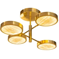 Lampadario Sistema Solare a 4 luci in Onice Tonalità Avorio e Ottone