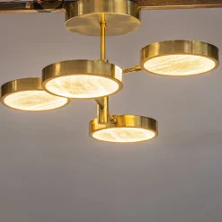 Lampadario Sistema Solare a 4 luci in Onice Tonalità Avorio e Ottone