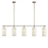 Lampadario Slim a 5 Luci in Tubo di Ottone Beige