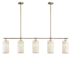 Lampadario Slim a 5 Luci in Tubo di Ottone Beige