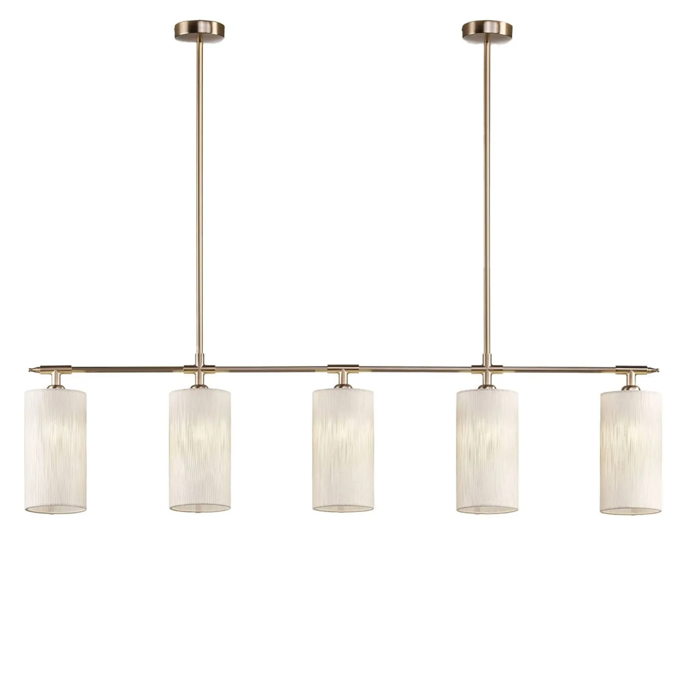 Lampadario Slim a 5 Luci in Tubo di Ottone Beige