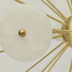 Lampadario Sputnik in Alabastro Bianco e Ottone satinato