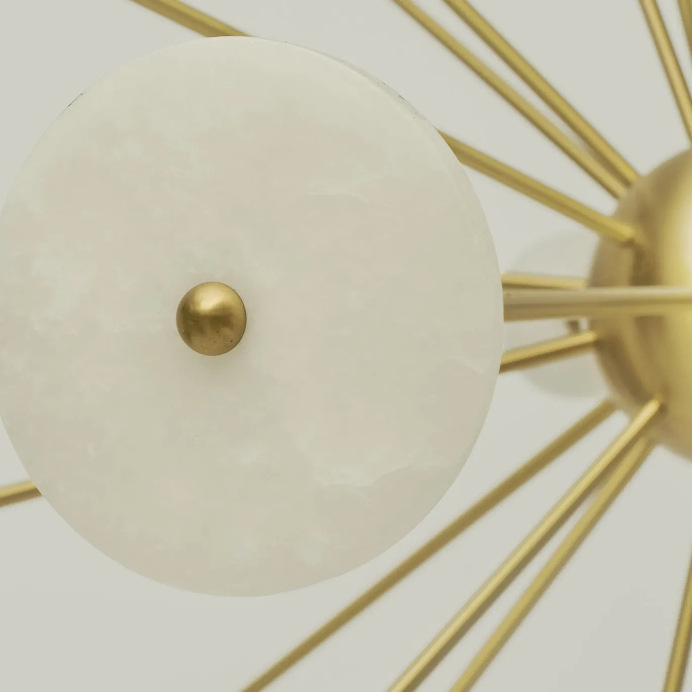 Lampadario Sputnik in Alabastro Bianco e Ottone satinato