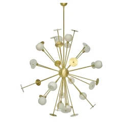 Lampadario Sputnik in Alabastro Bianco e Ottone satinato