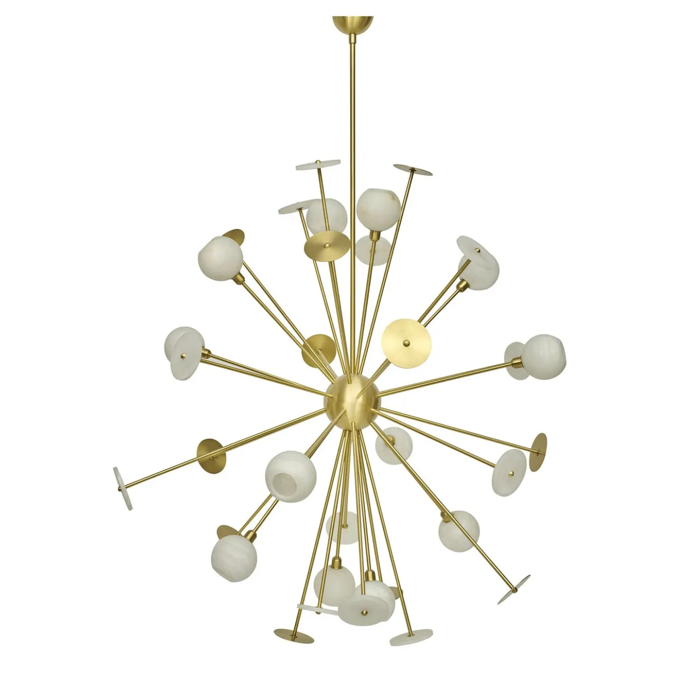Lampadario Sputnik in Alabastro Bianco e Ottone satinato