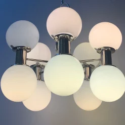 Lampadario Stilnovo a 10 luci cromate