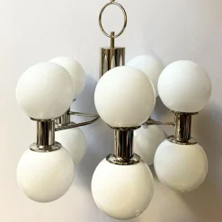 Lampadario Stilnovo a 10 luci cromate