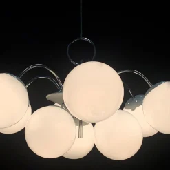 Lampadario Stilnovo a 9 luci cromate