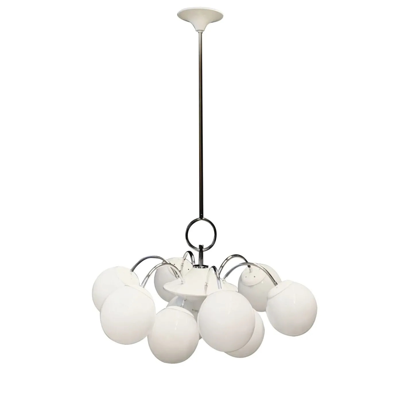Lampadario Stilnovo a 9 luci cromate