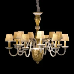 Lampadario Taormina a 12 luci bianco e oro