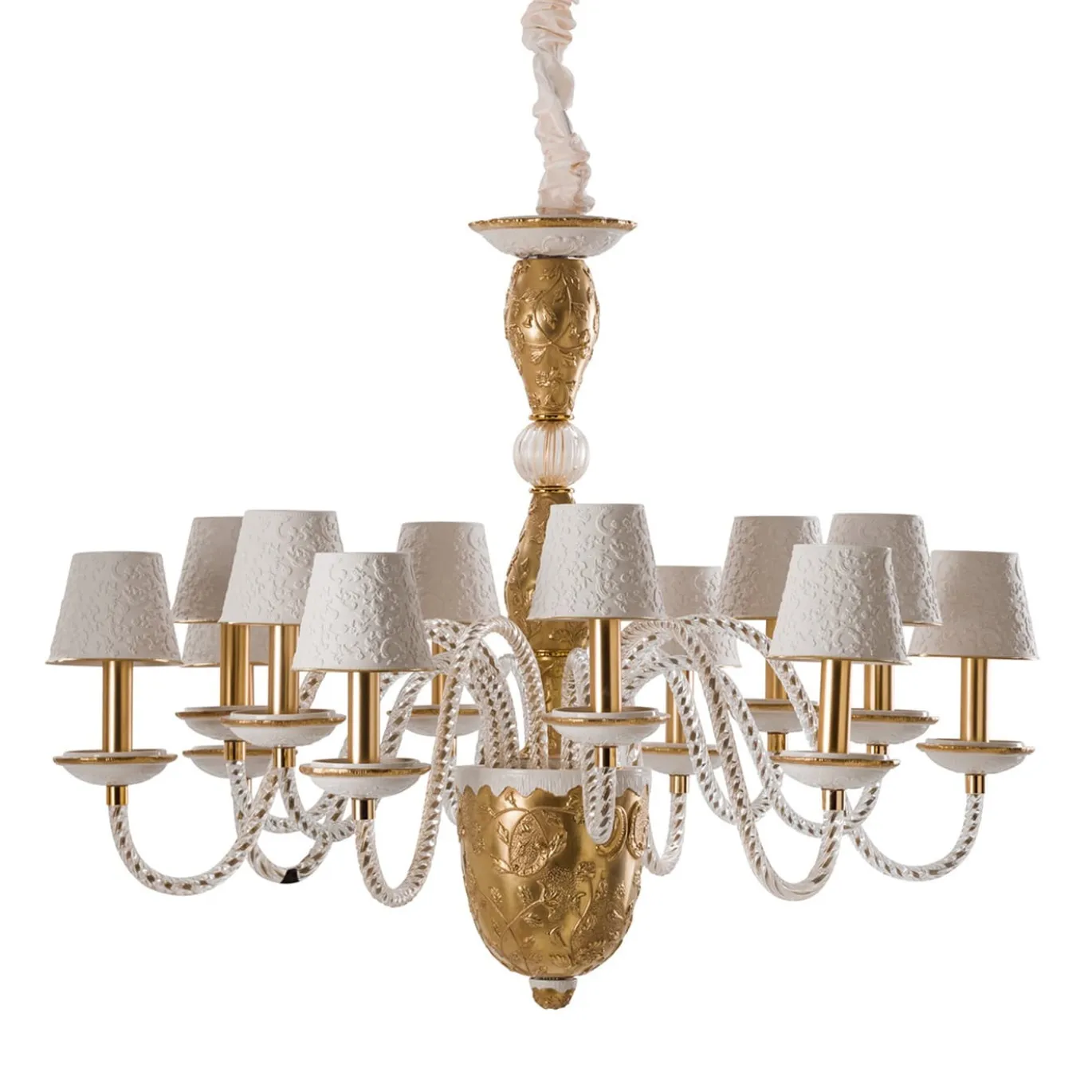 Lampadario Taormina a 12 luci bianco e oro