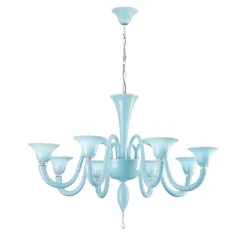 Lampadario Tatiana a 8 Luci in Vetro Soffiato Azzurro Chiaro