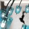 Lampadario Tintoretto a 12 luci in vetro di Murano color blu chiaro