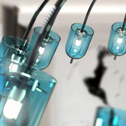 Lampadario Tintoretto a 12 luci in vetro di Murano color blu chiaro