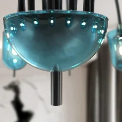 Lampadario Tintoretto a 12 luci in vetro di Murano color blu chiaro