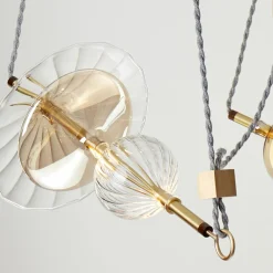 Lampadario Trapezi 4 Luci in Ottone