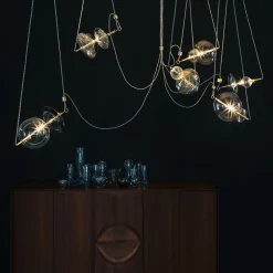 Lampadario Trapezi 6 Luci in Ottone Tonalit� Neutre