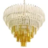Lampadario Triedro in vetro chiaro e ambra