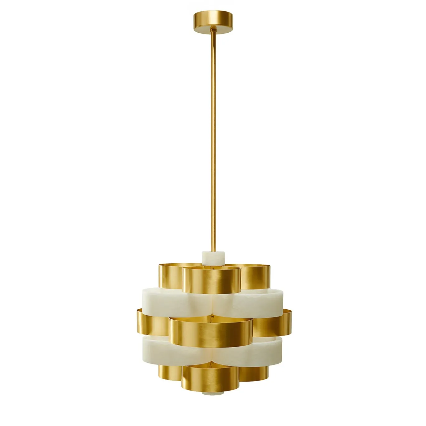 Lampadario Vertigo in ottone satinato e alabastro