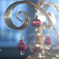 Lampadario Vespucci a 10 luci in vetro di Murano color fumè e rubino