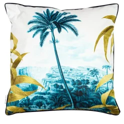 Las Palmas cuscino in velluto con decoro tropicale giallo/blu #1