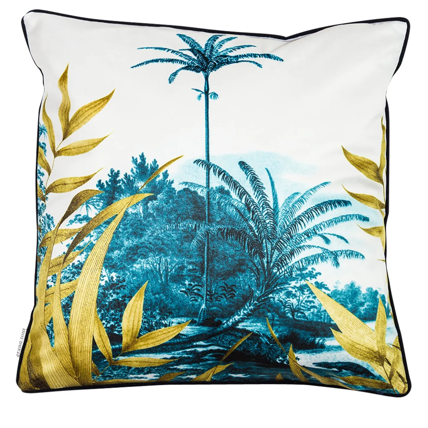 Las Palmas cuscino in velluto con decoro tropicale giallo/blu #4