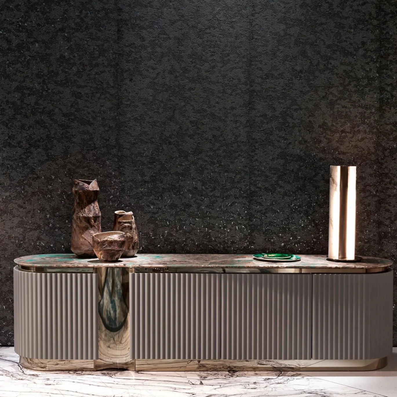 Leonardo Sideboard con Piano in Marmo Verde