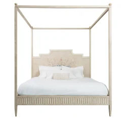 Letto a Baldacchino Modigliani Taupe Chiaro con Accenti Bianchi e Grottesche