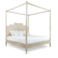 Letto a Baldacchino Modigliani Taupe Chiaro con Accenti Bianchi e Grottesche