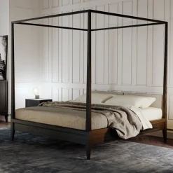 Letto a baldacchino Valentino con struttura in legno di ciliegio