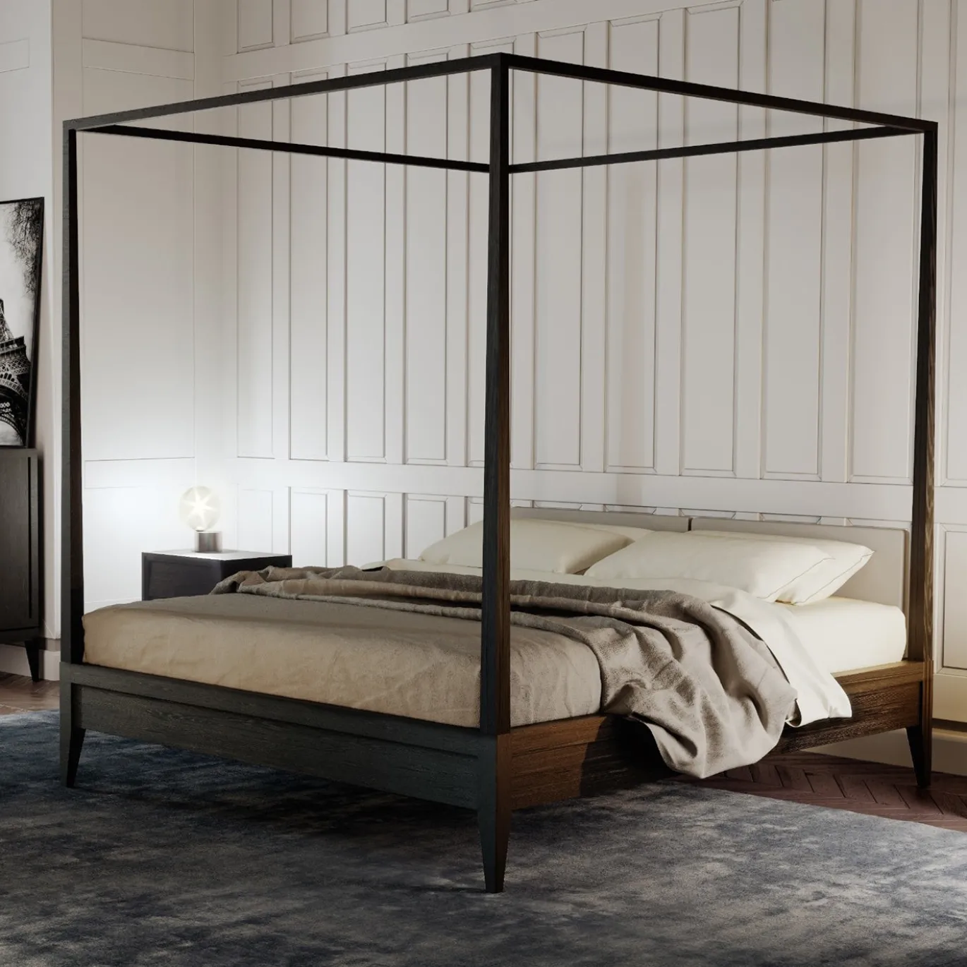 Letto a baldacchino Valentino con struttura in legno di ciliegio