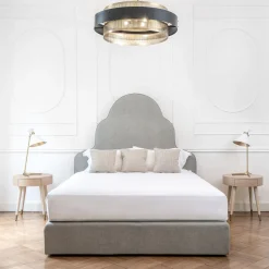 Letto Baldon con testiera imbottita grigio-acciaio