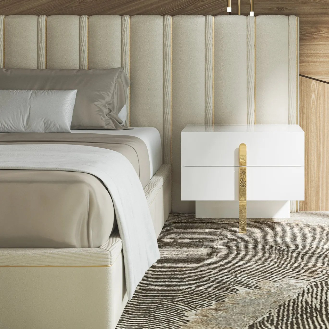 Letto Big Flare con testata in velluto