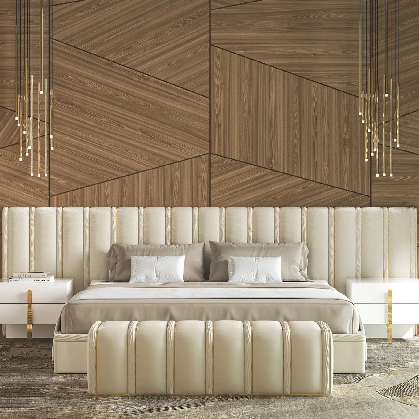 Letto Big Flare con testata in velluto