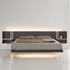Letto Book in Noce con Dettagli in Ceramica Calacatta e Vetro