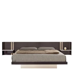 Letto Book in Noce con Dettagli in Ceramica Calacatta e Vetro