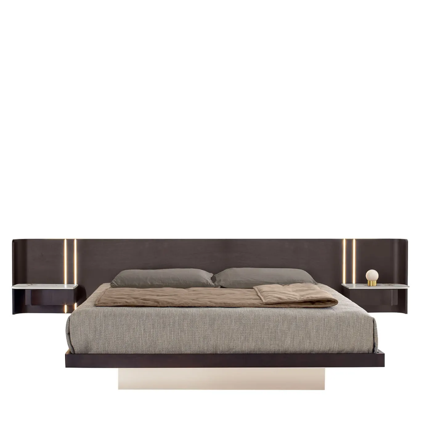 Letto Book in Noce con Dettagli in Ceramica Calacatta e Vetro