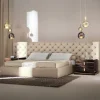 Letto Didone in pelle beige con testiera trapuntata