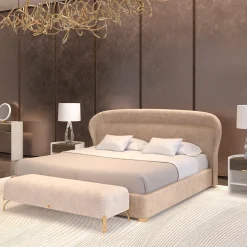 Letto Flare 02 rivestito in velluto beige