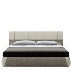 Letto imbottito in pelle beige Dorian con dettagli in metallo
