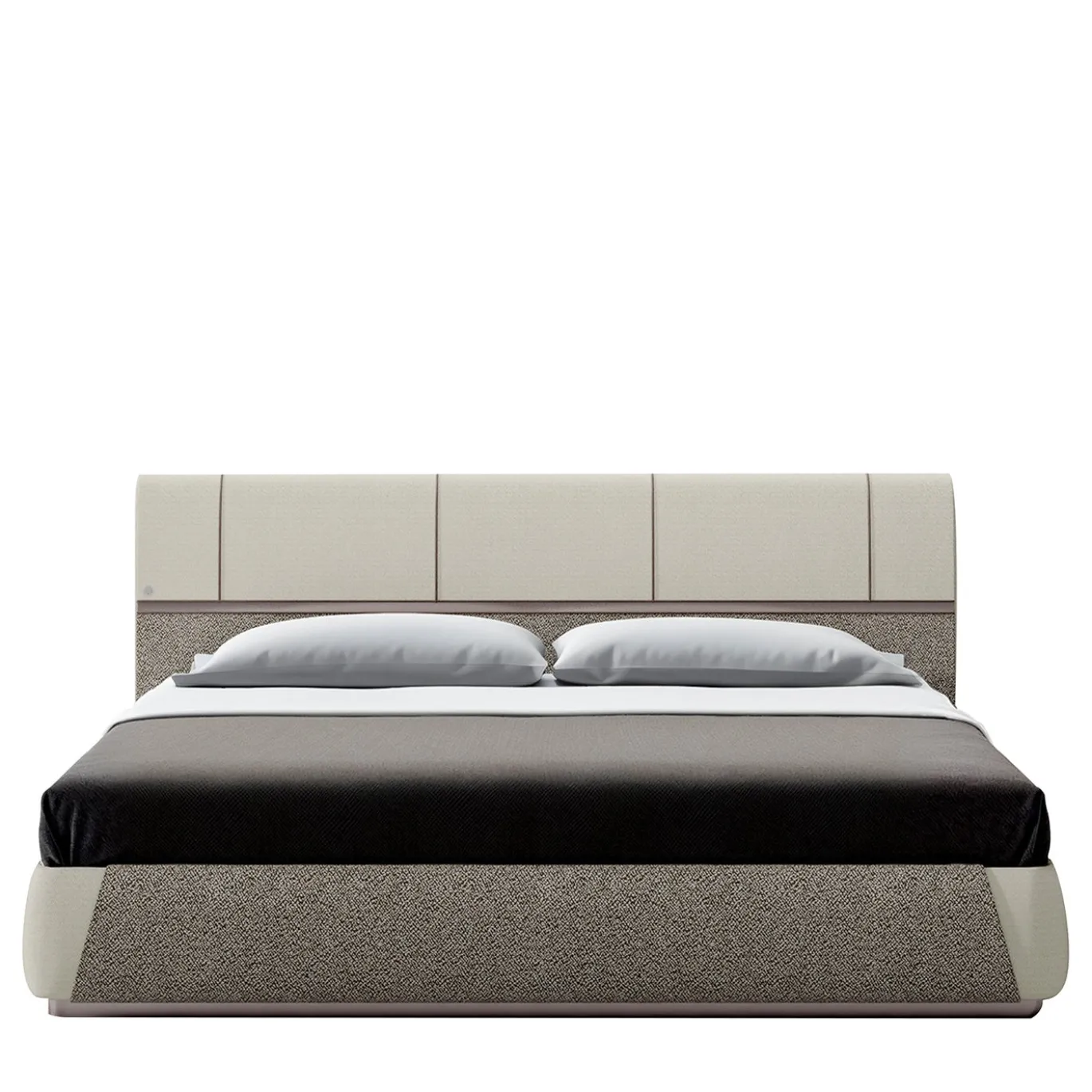 Letto imbottito in pelle beige Dorian con dettagli in metallo